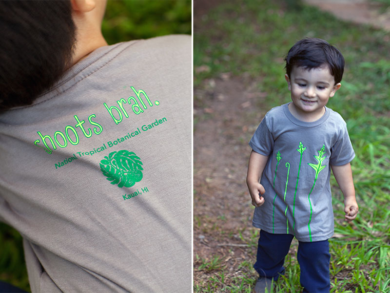 Back and front images of a toddler wearing a screenprint t-shirt.